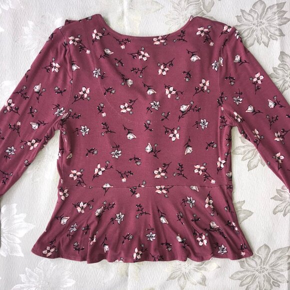 American Rag Floral Peplum Button Down Blouse Bell Sleeve Ruffle Top S - Picture 4 of 14